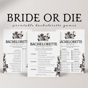 Bride or Die Bachelorette Games Set Printable Till Death Do Us Party Games Alternative Bride Halloween Hen Night Scavenger Hunt Drink If FS1