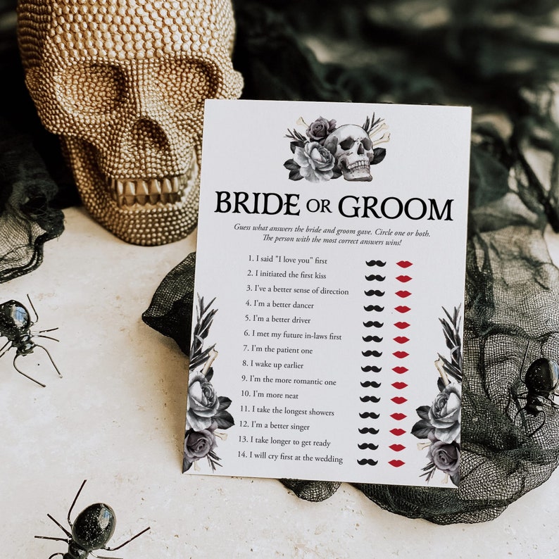 Bride or Die Bridal Shower Games Bundle Printable Til Death Party Games Gothic Black Floral Skull Bridal Games Goth Bridal Family Feud FS1 image 4