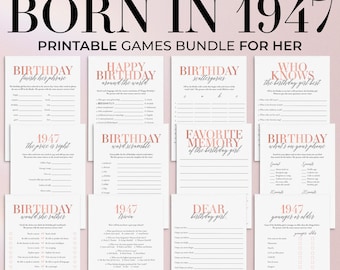 Born in 1947 Birthday Games for Her Printable, Happy 79th Birthday Party Game Bundle MB2