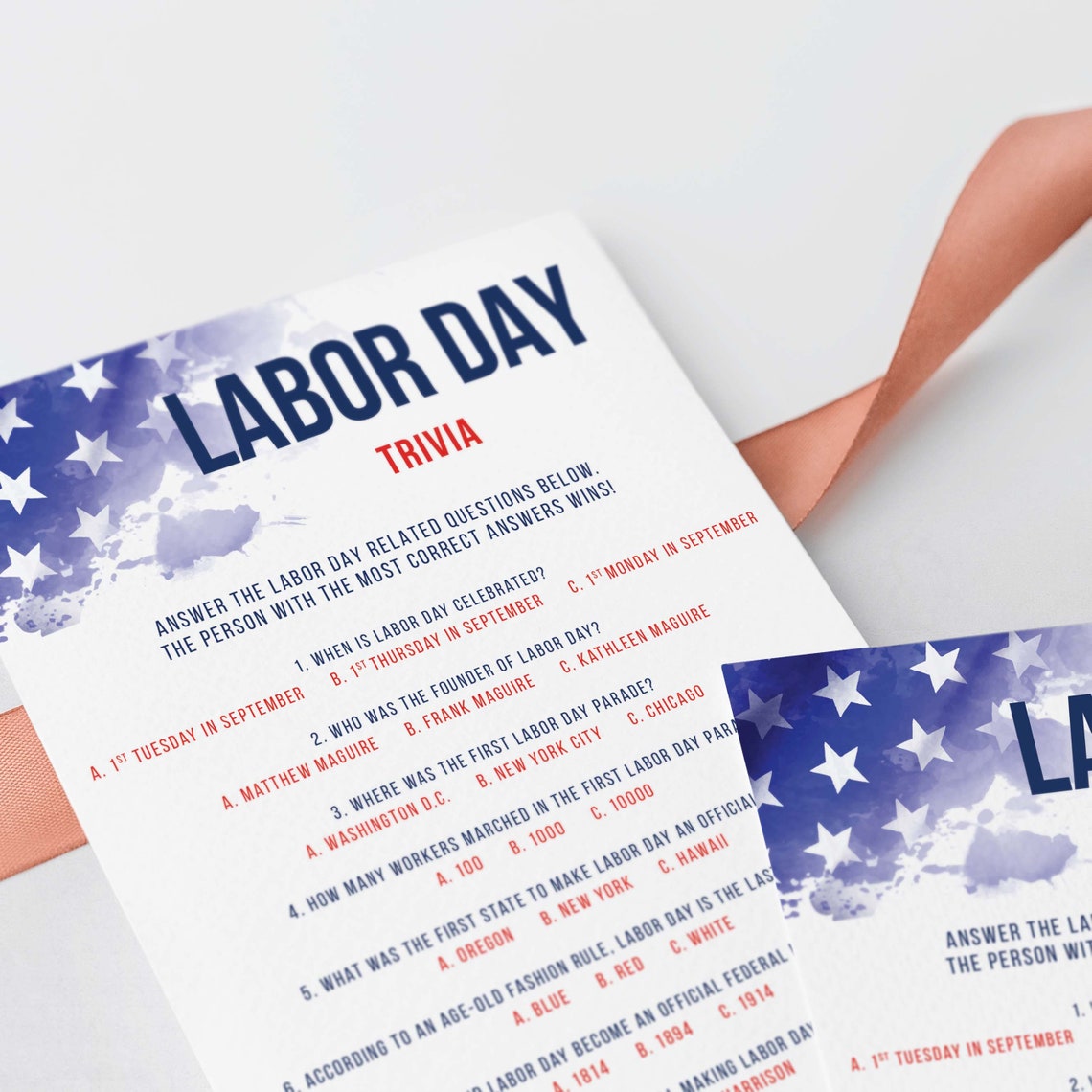 Labor Day Trivia Printable Labor Day Games USA Quiz Instant Etsy