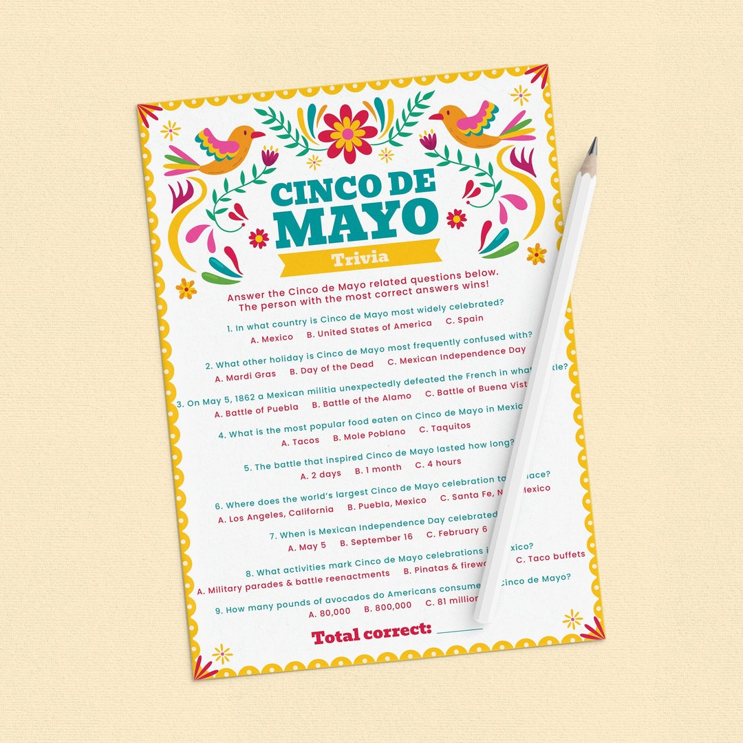 Cinco De Mayo Trivia Game Printable Cinco De Mayo Game for Etsy