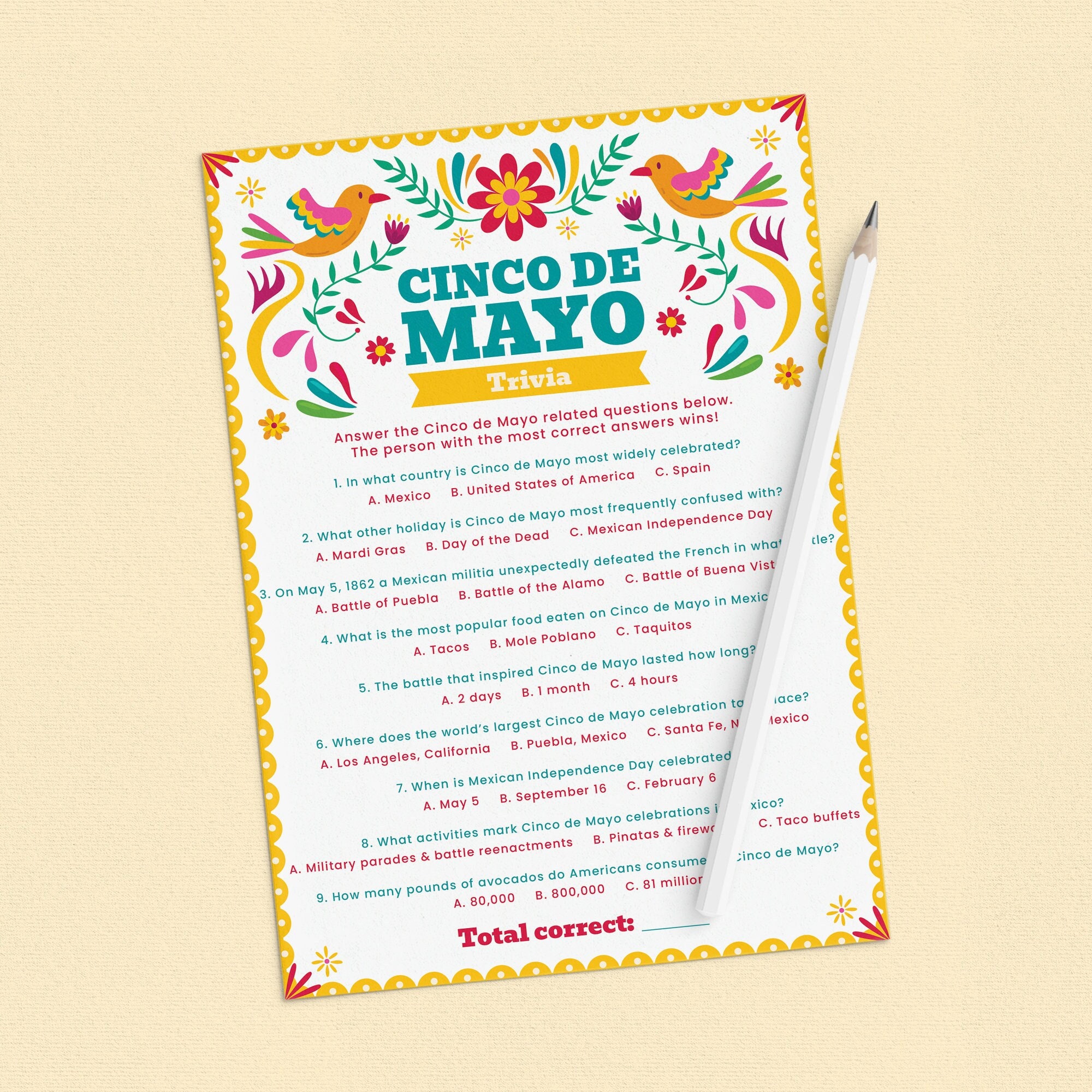 Cinco De Mayo Trivia Game Printable Cinco De Mayo Game for - Etsy