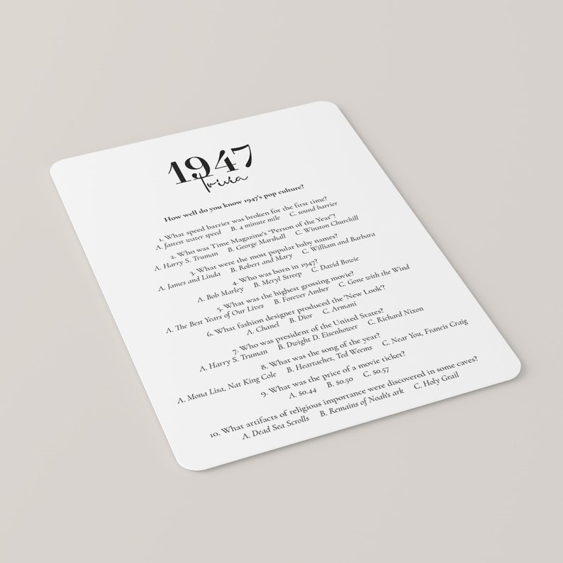 1947 Trivia Printable 75th Birthday Game Born In 1947 Quiz Etsy Hong Kong 1947 Trivia Printable 75th Birthday Game Born In 1947 Quiz Etsy Hong Kong