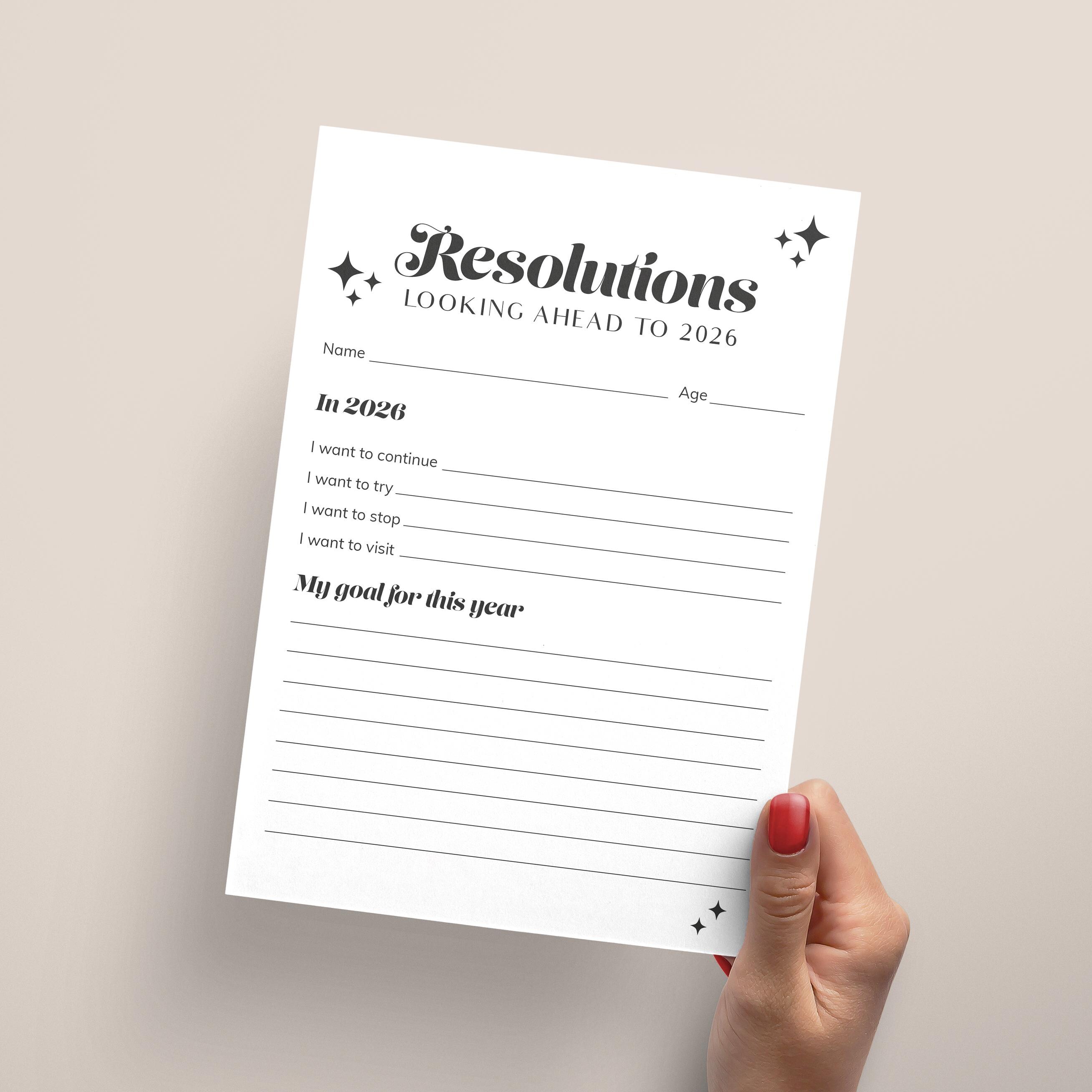 Resolution Cards 2026 Resolutions Printable Retro New Year Resolution Card Minimalist ...