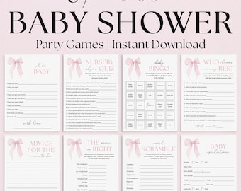 Coquette Baby Shower Games Printable Pink Bow Baby Shower Games Baby Girl Shower Bow Themed BabyShower Decorations Gift Baby Bingo Cards PB1