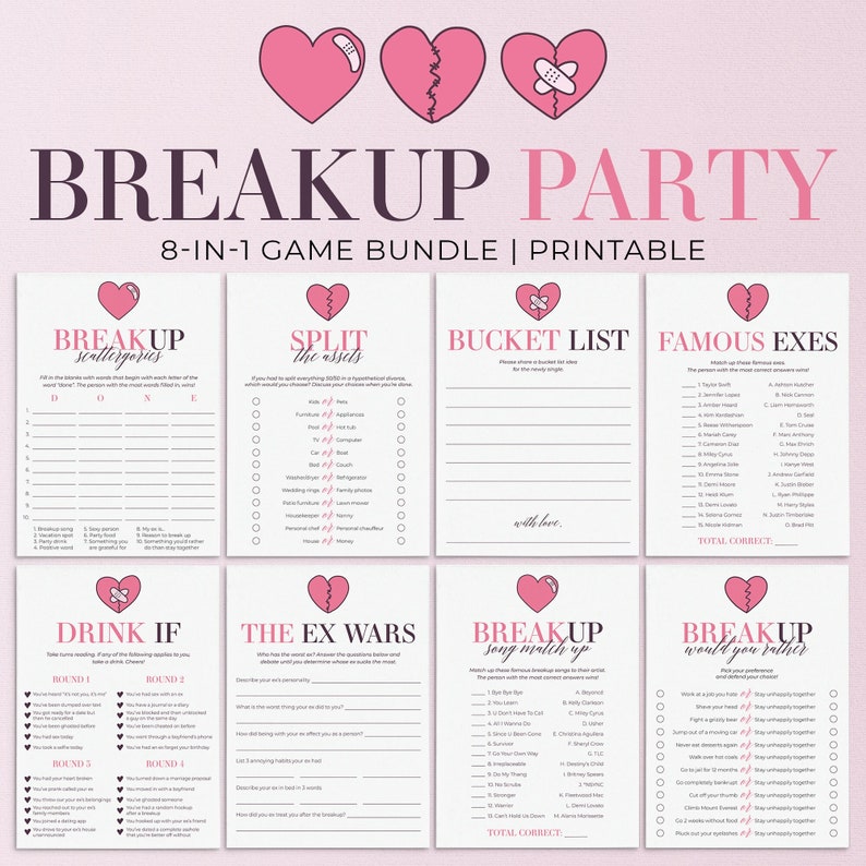 Different Exes Breakup Party Games Bundle Printable Breakup Games Divorce Newly Single ...