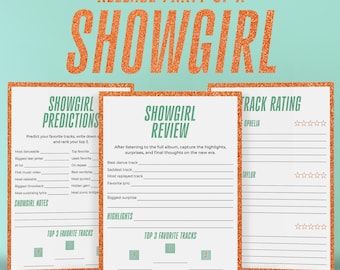 Showgirl Listening Party Printables Release Party Of A Showgirl Album Predictions Track Rating Review Cards, Orange Glitter Party Games SE1