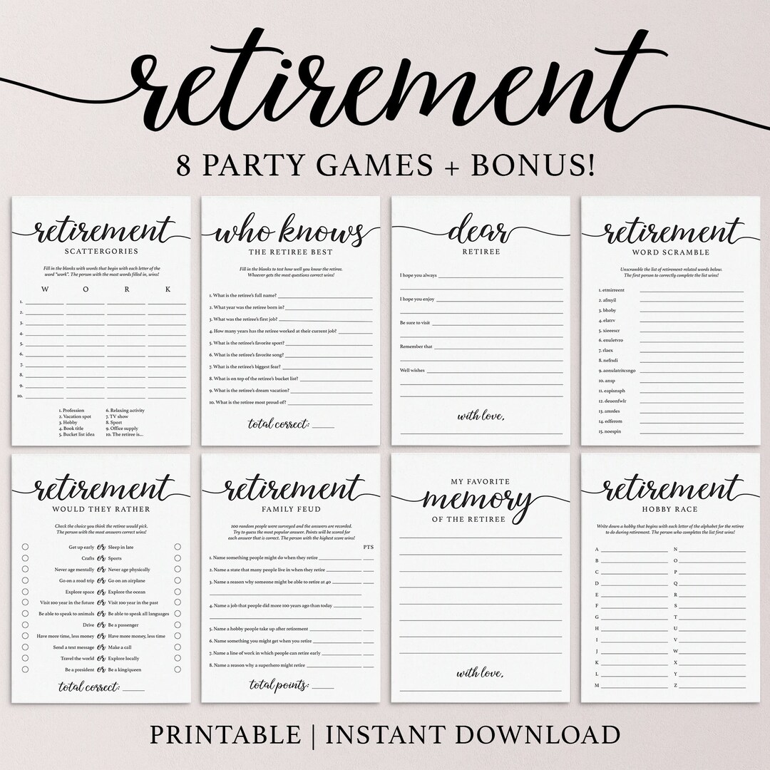 Retirement Games Printable Calligraphy Retirement Game Bundle Family Retirement Games Printable Calligraphy Retirement Game Bundle Family