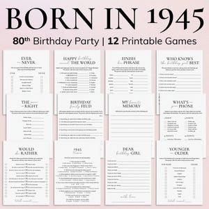 80th Birthday Games Bundle for Her Born in 1945 80th Birthday Party Game Cards 80 Birthday Trivia 1945 Price is Right 80 Years Old Woman PP2