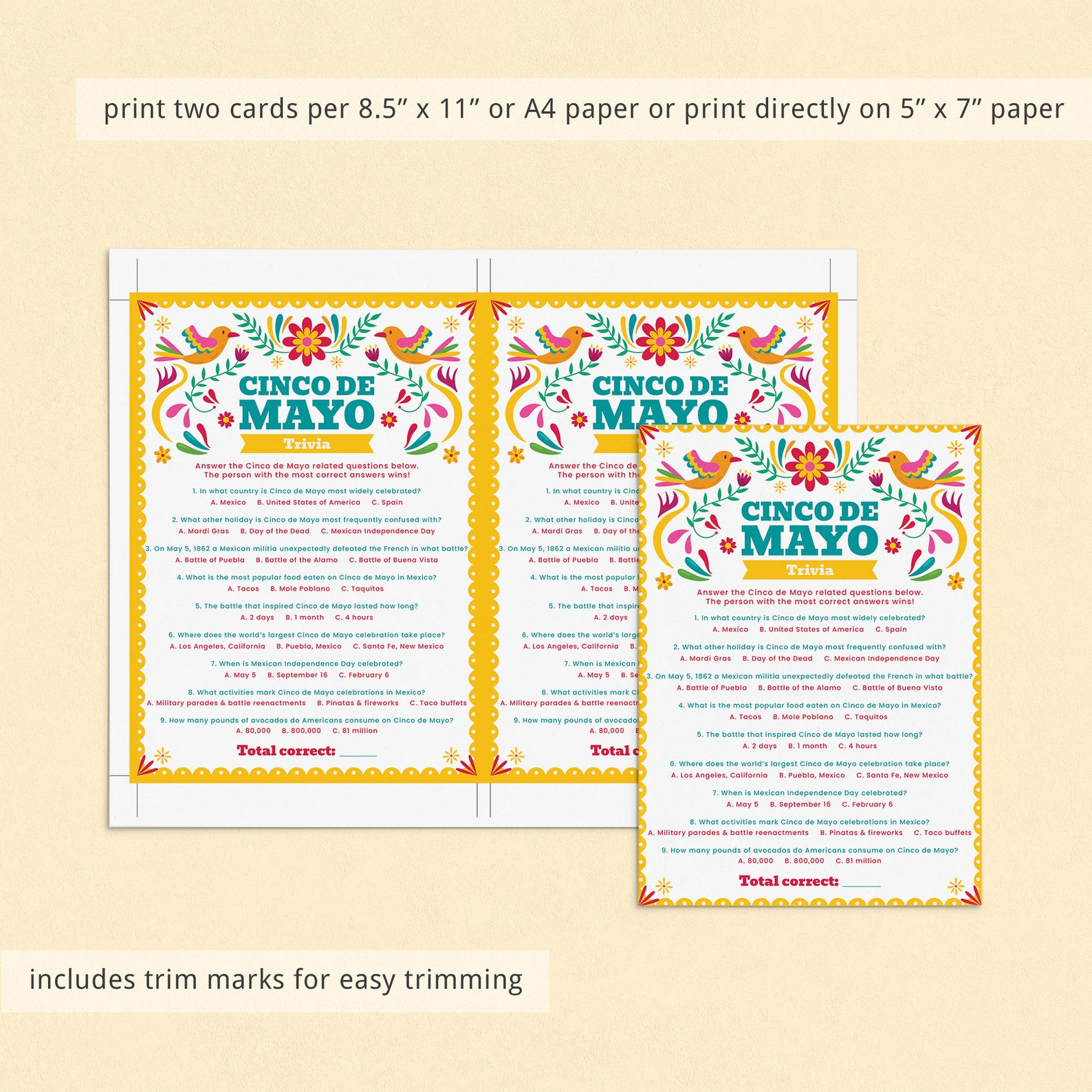 Cinco De Mayo Trivia Game Printable Cinco De Mayo Game for - Etsy