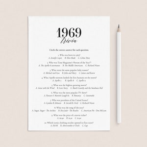 1969 Trivia Printable 60s Quiz 55th Birthday Party Game Back to the 60s ...