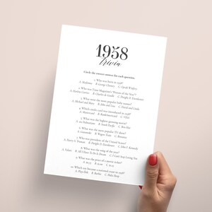 1958 Trivia Printable 65th Birthday Game Born in 1958 Quiz 65th ...