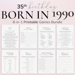 Born in 1990 35th Birthday Games for Woman Fun 35 Birthday Party Games Turning 35 Birthday Dinner for Her 35th Birthday Wish Cards Women PP2