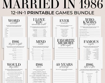 40 Year Anniversary Party Games Printable Married in 1986 Games Bundle Ruby Wedding Anniversary 40 Years Married 1986 40th Anniversary MB2