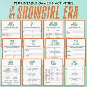 In My Showgirl Era Party Games Printable Showgirl Party Ideas Pop Music Trivia Showgirl Themed Birthday Party Activities Listening Party TS1