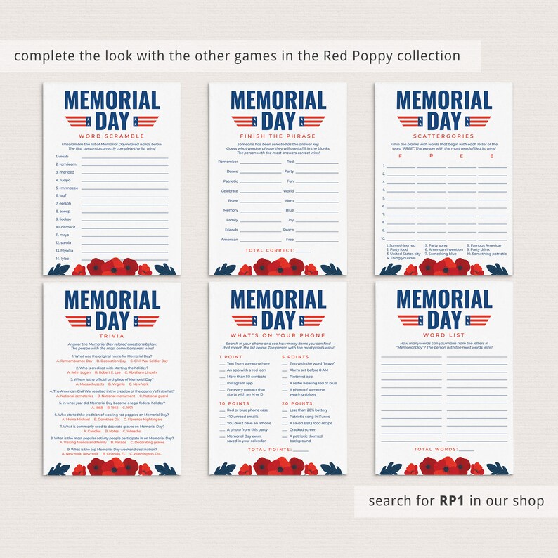 Memorial Day Trivia Printable Memorial Family Game Night Etsy