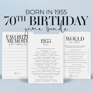 Born in 1955 70th Birthday Games for Him Printable 1955 Birthday Party Games Dads 70th Bday 1955 Trivia Turning 70 Birthday Decor Men MB2