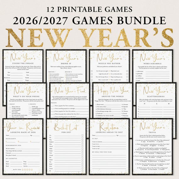 New Years Games Printable New Year's Eve Game Bundle New Year Party Games Family New Years Party Holiday Trivia New Years Kids and Adult BG2