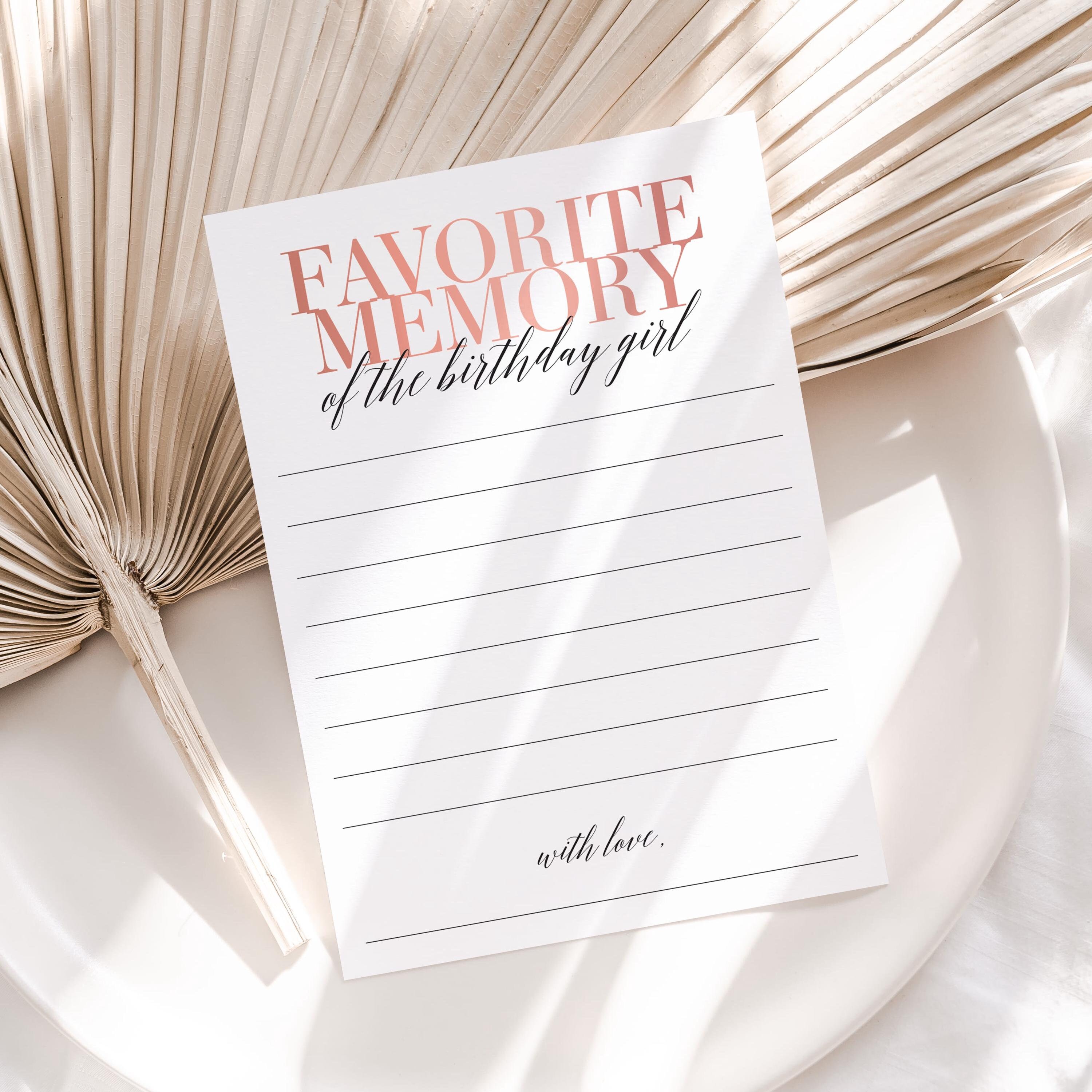 My Favorite Memory Of The Birthday Girl Printable Birthday Memory Game Girl Birthday Memories Digital Download Adult Birthday Games 50th MB2