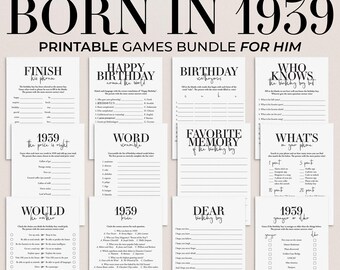 Born in 1939 Birthday Games for Him, 87th Birthday Party Game Bundle, 12 Printable Games MB2