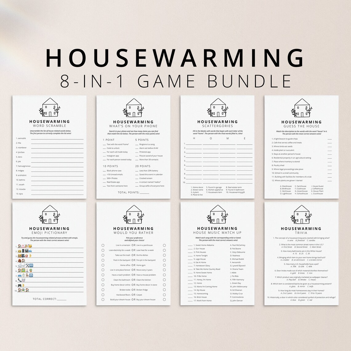 Housewarming Games Printable Minimal Housewarming Party Games - Etsy