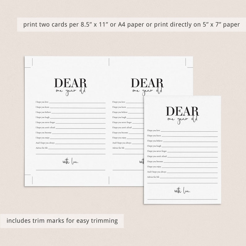 First Birthday Wish Cards Printable Hopes and Wishes for the One Year ...