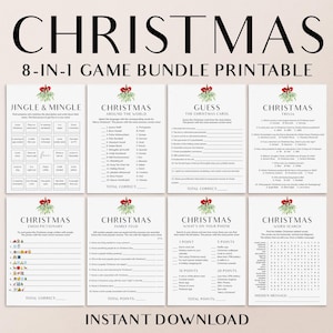 Simple Christmas Party Games Printable Modern Christmas Games Download Family Christmas Eve Activities Christmas Table Decor Trivia Quiz UM1