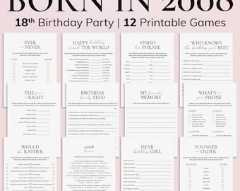 18th Birthday Games Bundle for Her Born in 2008 Y2K 18th Birthday Party Gift Ideas 18 Birthday Dinner 2008 Price is Right Turning 18 PP2