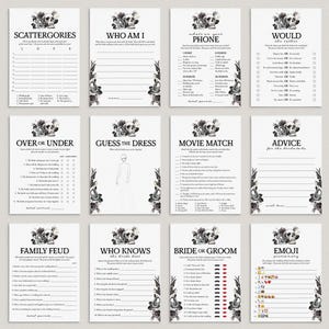 Bride or Die Bridal Shower Games Bundle Printable Til Death Party Games Gothic Black Floral Skull Bridal Games Goth Bridal Family Feud FS1 image 11