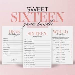 Sweet Sixteen Games-bundel afdrukbare Sweet Sixteen-ideeën voor verjaardagsfeestje 16e verjaardag meisjesquiz 16e verjaardag spelpakket Instant Download MB2