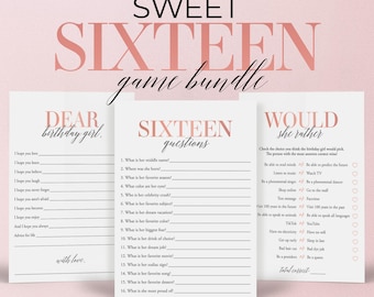 Sweet Sixteen Games Bundle Printable Sweet Sixteen Birthday Party Ideas 16th Birthday Girl Quiz 16th Birthday Game Pack Instant Download MB2