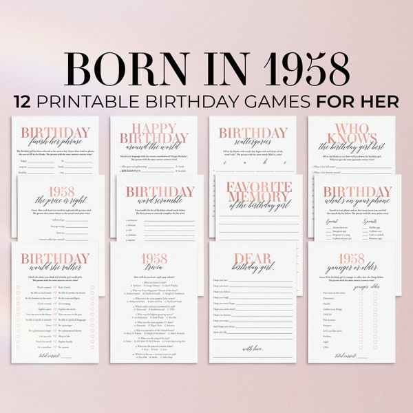 66th Birthday Games for Woman Born in 1958 66 Birthday Party Games for Her Printable 66 Birthday Party Back in 1958 Trivia Younger Older MB2