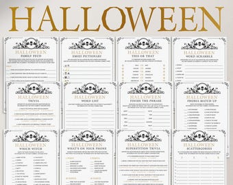 Vintage Halloween Games Printable Gold and Black Halloween Theme Party Games Bundle Instant Download Halloween Party Games Pack Adult VS1