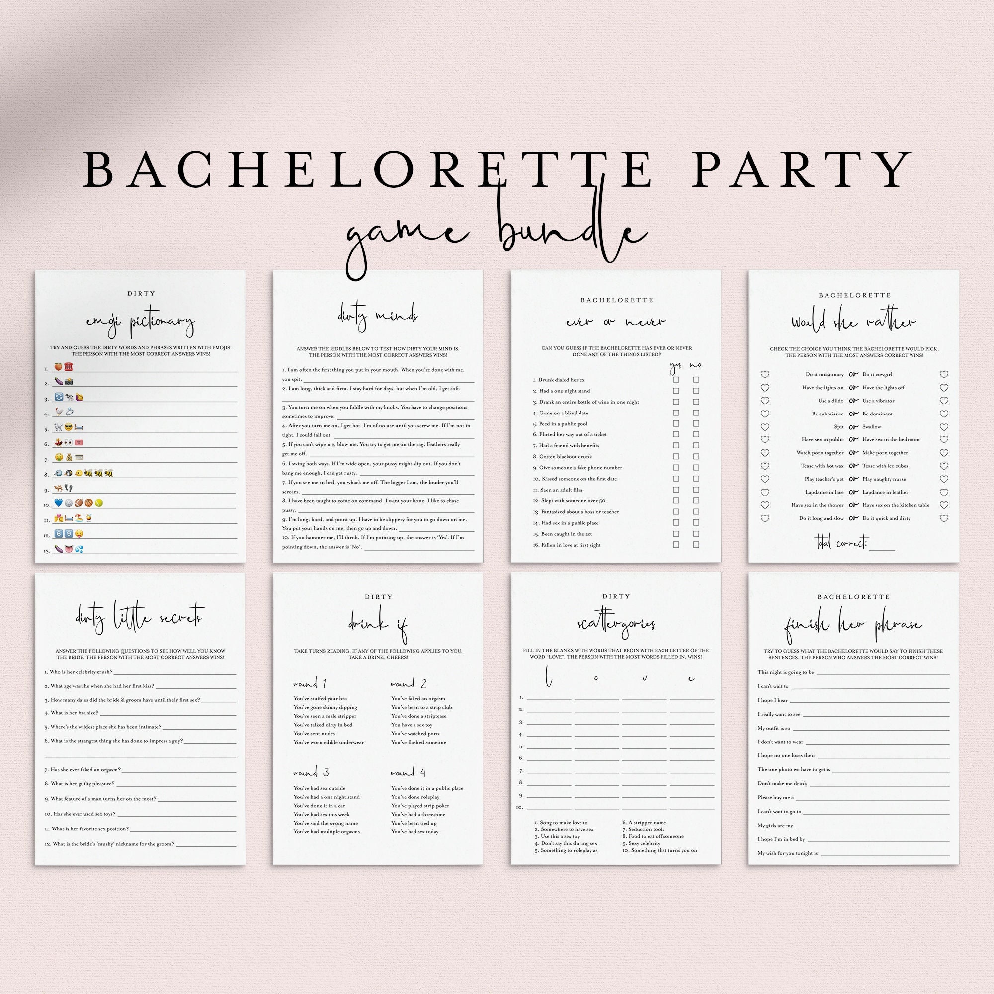 Bachelorette Party Games Printable Dirty Bachelorette Games Etsy Australia Bachelorette Party Games Printable Dirty Bachelorette Games Etsy Australia