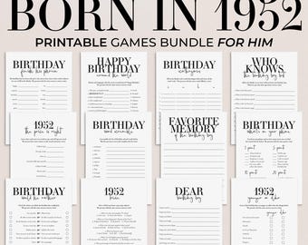Born in 1952 Birthday Games for Him, 74th Birthday Party Game Bundle, 12 Printable Games MB2