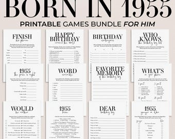 Born in 1955 Birthday Games for Him, 71st Birthday Party Game Bundle, 12 Printable Games MB2