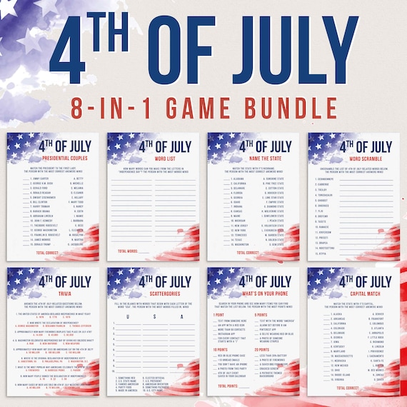 4th of July Games Bundle Instant Download 4th July Party Games Printable Red White Blue Games Family USA Party Patriotic America Games PP1