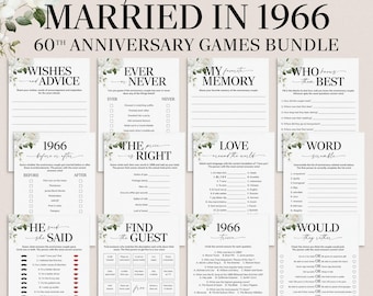 60th Anniversary Games Bundle Printable Floral Wedding Party Games Married in 1966 Download WF1