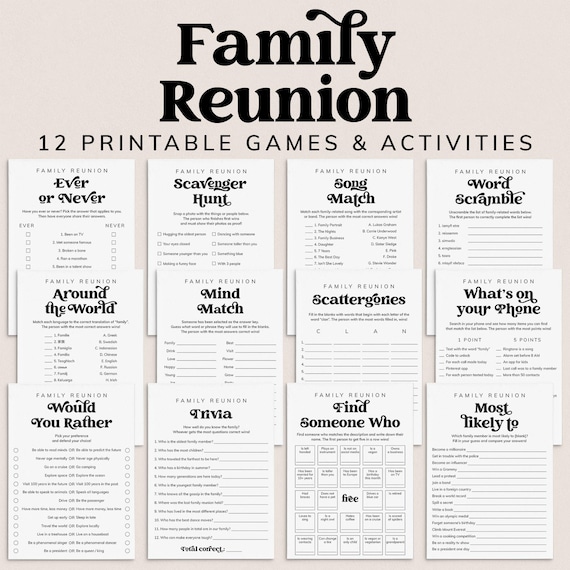 Family Reunion Games Printable Family Party Games Fun Family Reunion Icebreaker Games for Adults and Kids Family Bingo Family Game Night MV1