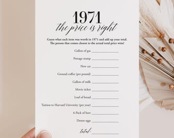 1971 The Price Is Right Game Printable 55th Birthday Card Cost of Living 1971 Birthday Poster Fun 55th Party Ideas Back in 1971 PDF MB2