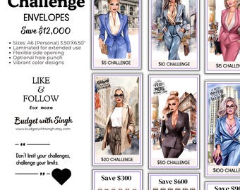Laminated Savings Challenge Envelopes: A6 Budgeting Tool