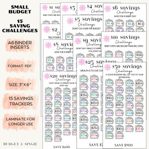 A6 Savings Challenge Tracker Inserts: Small Budget (PDF Download)