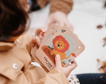 Children's toys: Wooden learning cards - German/Italian - Montessori toys, wooden toys, animal cards, learning English, educational toys