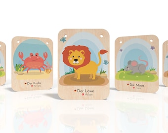 Jouets en bois : flashcards "Animaux" - allemand/turc, jouets pour enfants, apprentissage des langues, jouets éducatifs selon Montessori, école, jardin d'enfants