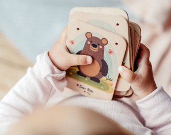 Children's toys: wooden flashcards - German/English - Montessori toys, wooden toys, animal cards, learn English, educational toys