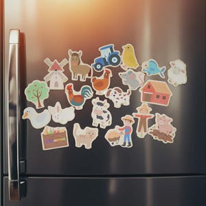 Fridge magnets: Farm, board magnets, fridge magnets, wooden magnets, gift for children, birthday gift, children's activity image 1