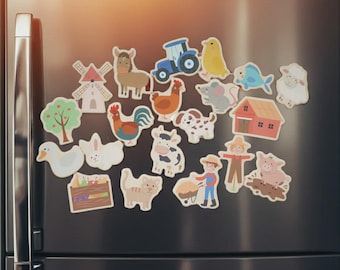 Kühlschrankmagnete: Bauernhof, Tafelmagnete, Magnete Kühlschrank, Magnet Holz, Geschenk für Kinder, Geschenk Geburtstag, Kinderbeschäftigung