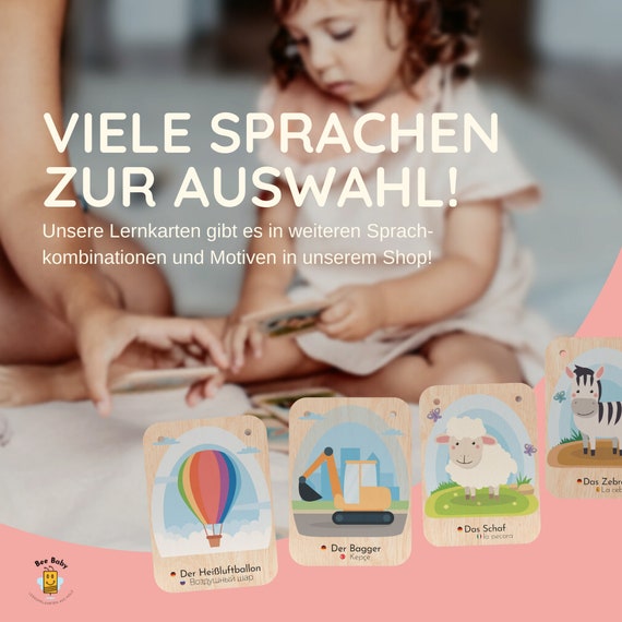 Cartes d'apprentissage en bois allemand Jouets Montessori Développement du  langage pour les enfants Cartes d'animaux Jouets Waldorf -  France