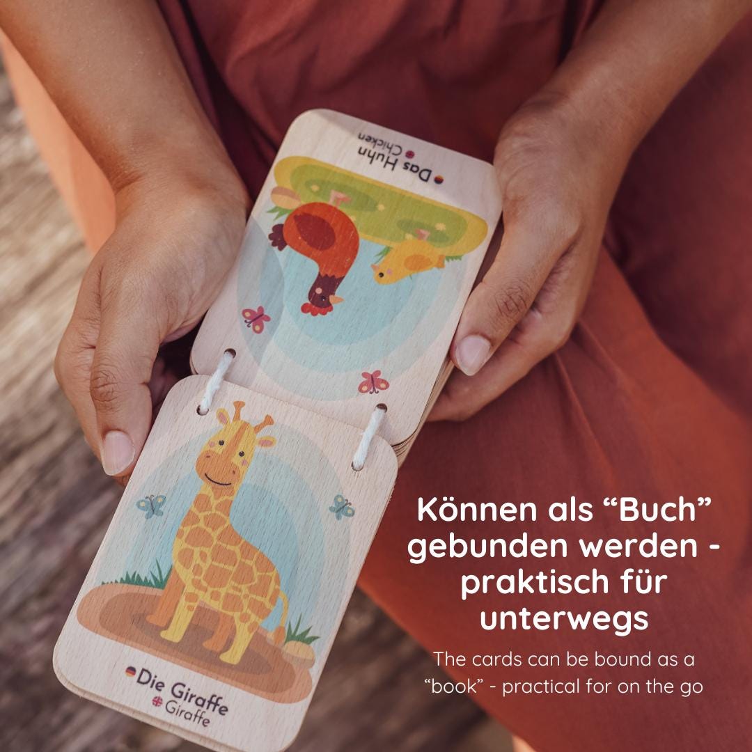 Personalized wooden animal learning cards for children - Learn German/English - Montessori toys, wooden toys, animal cards