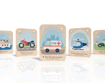 Bilingual flashcards: German / Italian - Learn vehicles - Montessori toys - Educational toys Germany - Learn Italian